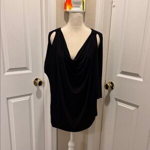 Black Drape Front Cold-Shoulder Women's Top